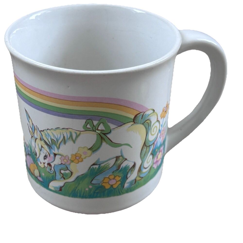 Vintage 1982 Wallace Berrie Fantasy Series Unicorn Mug Rainbow Coffee Cup Japan